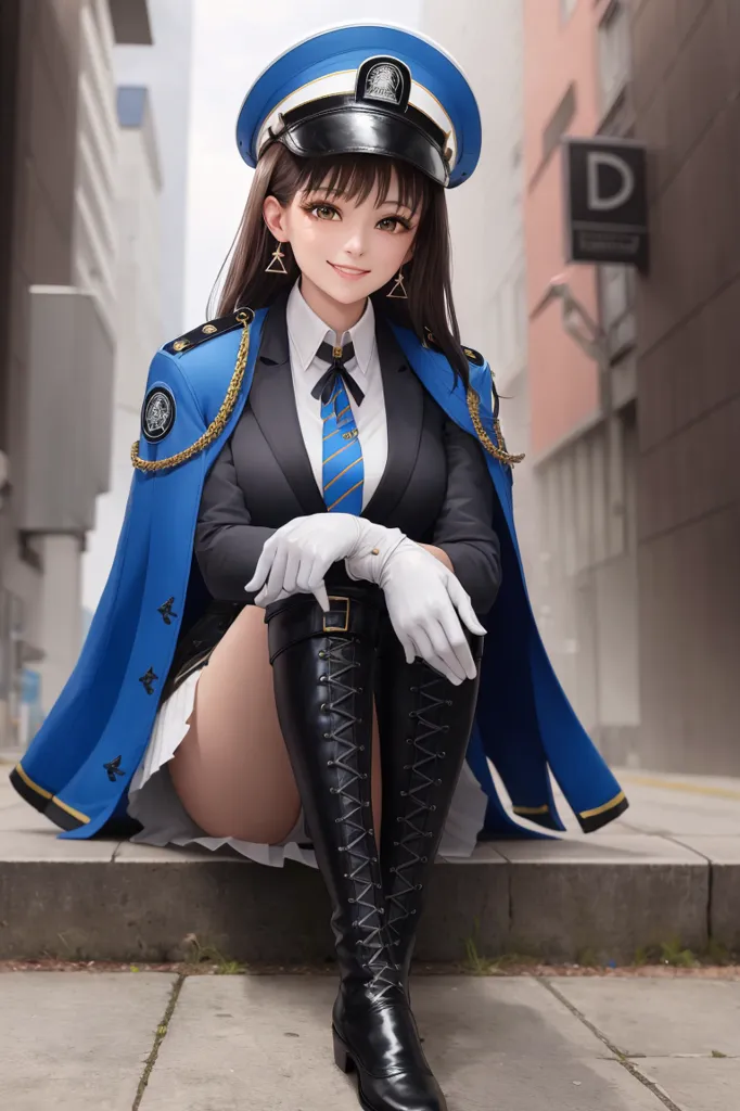 full body photo of smiling anime girl in police uniform, blue cape and white gloves with black boots, schoolgirl outfit, shiny eyes, blue hat, kawaii aesthetic, posing on the street, high quality, detailed skin texture, by [Artgerm](https://goo.gl/search?artist%20Artgerm), [Greg Rutkowski](https://goo.gl/search?artist%20Greg%20Rutkowski) and [Makoto Shinkai](https://goo.gl/search?artist%20Makoto%20Shinkai) --ar 85:128