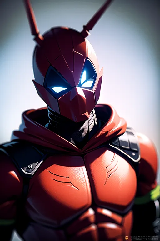 The image shows a superhero wearing a red and black suit. The suit has a mask that covers his eyes and a red cape. The superhero is looking at the viewer with a determined expression.