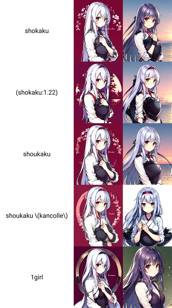 The image shows a comparison of different images of the character Shokaku from the anime series \