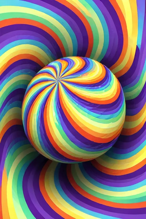 This is an image of a multi-colored sphere with a rainbow of colors. The sphere seems to be spinning or moving in a spiral pattern. The colors are very bright and saturated, and the image has a psychedelic or trippy feel to it.