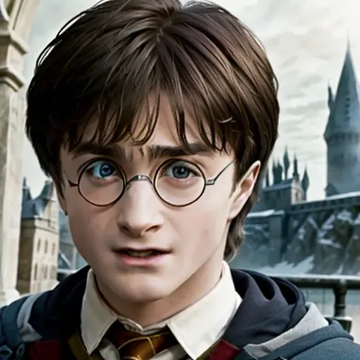 This is a picture of Harry Potter, a fictional character in a book series written by J.K. Rowling. He is a young wizard who attends Hogwarts School of Witchcraft and Wizardry. He is described as having messy black hair, green eyes, and a lightning-shaped scar on his forehead. In this picture, he is wearing his school uniform, which consists of a black robe and a white shirt and tie. He is also wearing glasses. He looks like he is about to cast a spell.