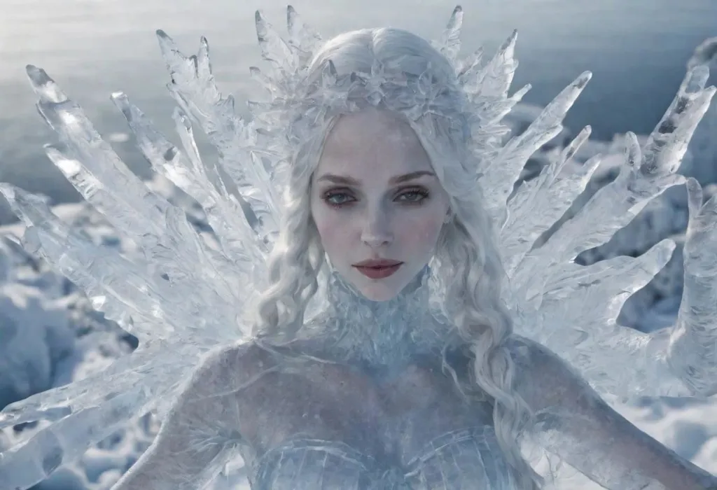 This is an image of the Snow Queen. She is a fictional character who appears in the story \