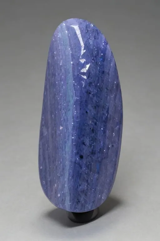 This is a sugilite specimen. It has a deep purple color with white and black inclusions. It is a rare mineral that is found in only a few places in the world. It is said to have metaphysical properties such as promoting spiritual growth and development.