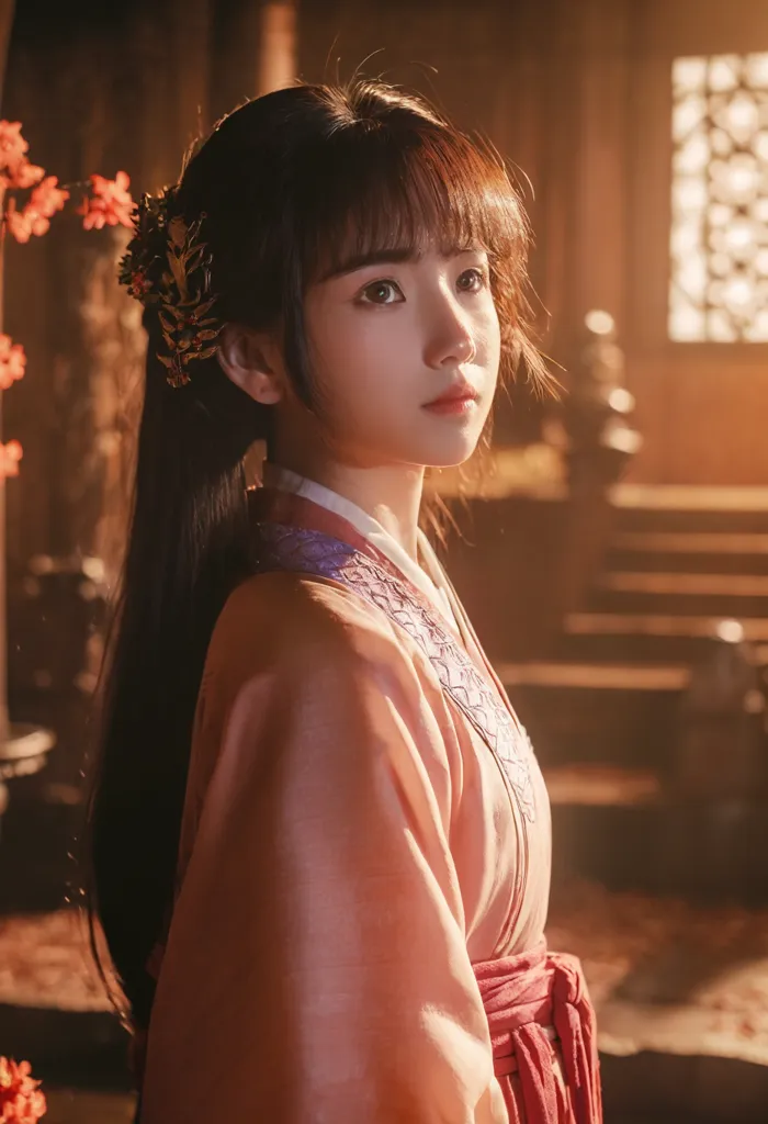 anime artwork cinematic still a girl in hanfu. emotional, harmonious, vignette, 4k epic detailed, shot on kodak, 35mm photo, sharp focus, high budget, cinemascope, moody, epic, gorgeous, film grain, grainy. anime style, key visual, vibrant, studio anime, highly detailed, bright colors