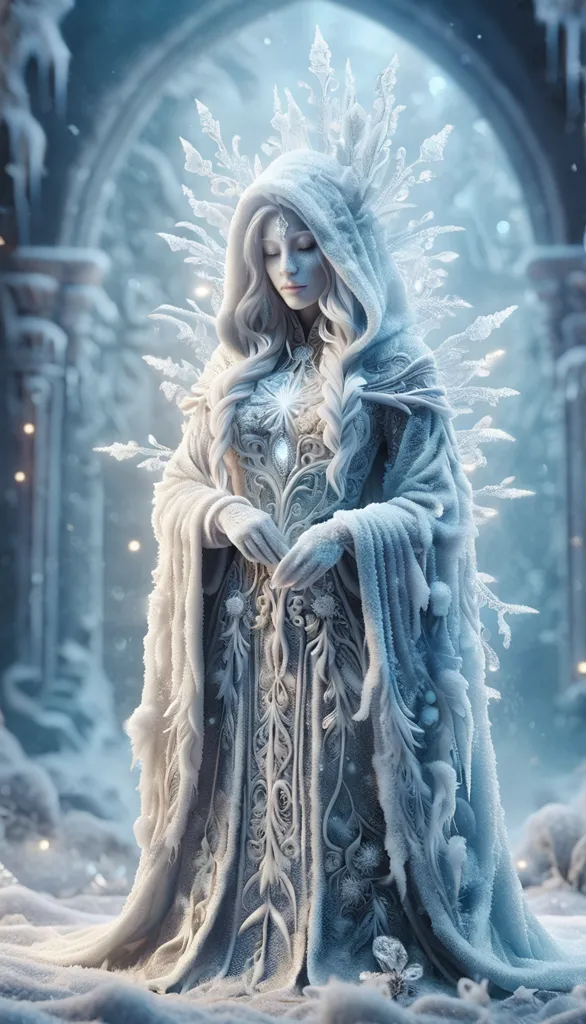 The Snow Queen is a beautiful, yet powerful, figure who rules over the winter landscape. Her icy touch can freeze anything in its tracks, and her breath can create blizzards. Despite her cold exterior, she is also a kind and compassionate ruler, who cares deeply for her subjects.