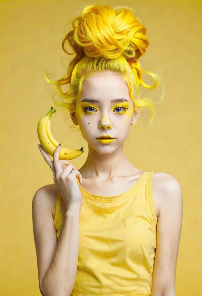 A girl with banana hair, Yellow, Yellow, Yellow, (((Yellow))