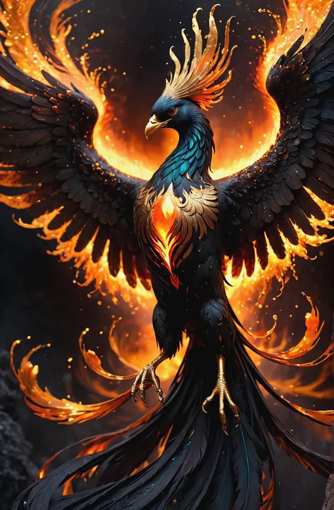 The phoenix is a mythical bird that is said to rise from its own ashes. It is a symbol of hope, renewal, and immortality. The phoenix is often depicted as a large, brightly colored bird with a long tail. It is said to be able to fly high into the sky and then burst into flames. The flames consume the phoenix, but it is then reborn from the ashes. The phoenix is a powerful symbol that has been used in many different cultures around the world.