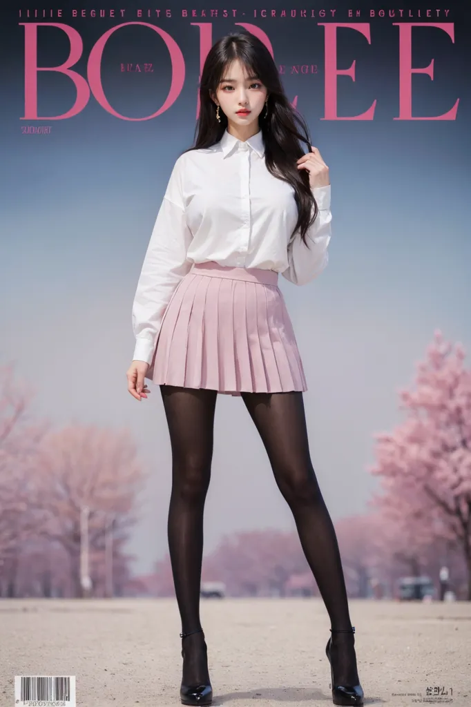 (1girl:2),
(beautiful and gorgeous girl, 20 years old, kpop beauty girl:1.2), (huge breasts:1.3), (170cm tall female, long legs, super model), swept bangs, 
(pastel colors, long sleeves, shirt, pleated skirt, black pantyhose, high heels), earrings,
(standing, full body:1.3),
looking at viewer, abstract background, (magazine cover:1.3),