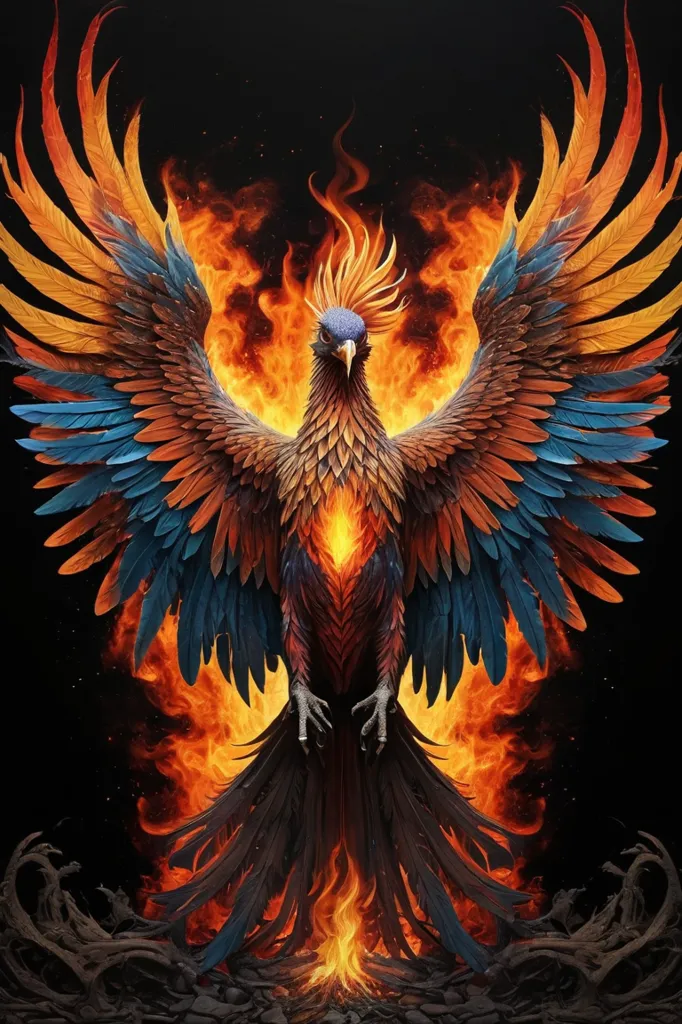 The phoenix is a mythical bird that is said to be a symbol of hope and renewal. It is often depicted as a large, brightly colored bird with a long tail. The phoenix is said to live for 500 years, and when it dies, it bursts into flames and is reborn from the ashes. The phoenix is often used as a symbol of hope and renewal, and it is also associated with the sun and fire. In some cultures, the phoenix is also seen as a symbol of immortality.