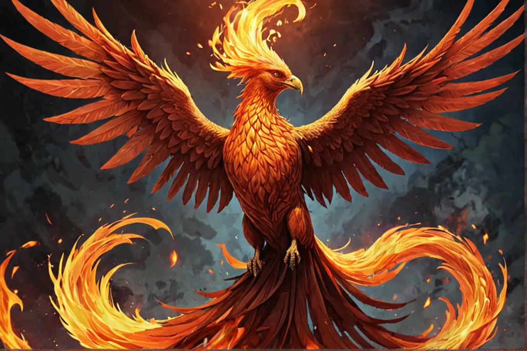 The phoenix is a mythical bird that is said to be a symbol of hope and renewal. It is said to live for hundreds of years before bursting into flames and being reborn from its own ashes. The phoenix is often depicted as a large, brightly colored bird with a long, flowing tail. It is often associated with fire and the sun, and is sometimes said to be a symbol of immortality.