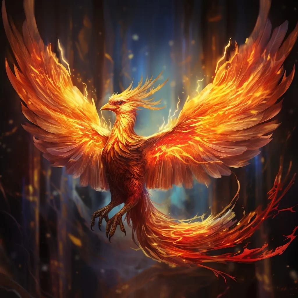 The phoenix is a mythical bird that is said to be a symbol of hope and renewal. It is said to live for 500 years, and then to burst into flames and be reborn from its own ashes. The phoenix is often depicted as a red or gold bird with a long, flowing tail. It is also often associated with the sun.