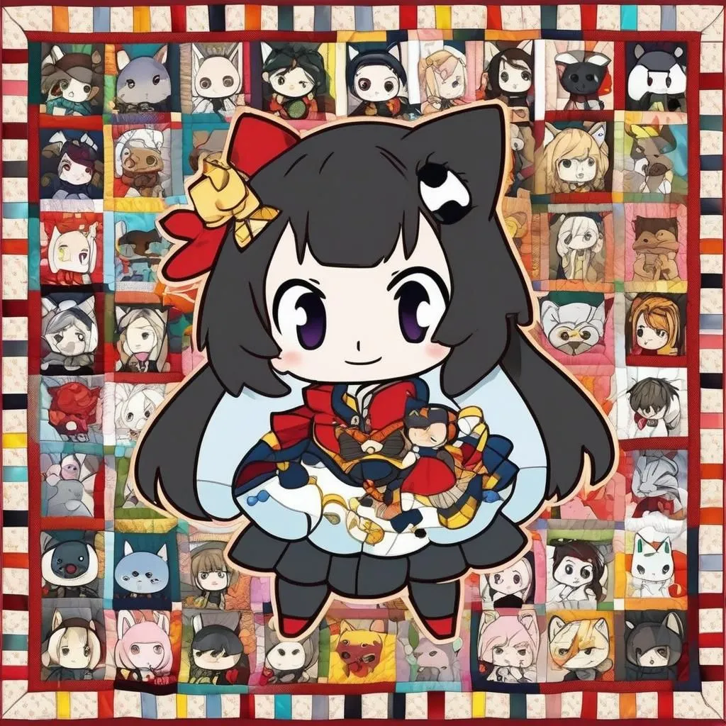 The image is a colorful patchwork of different images. There are many different characters in the image, all of which are drawn in a chibi style. The characters are all from different anime and video games. The image is very cute and colorful, and it is sure to please fans of anime and video games.