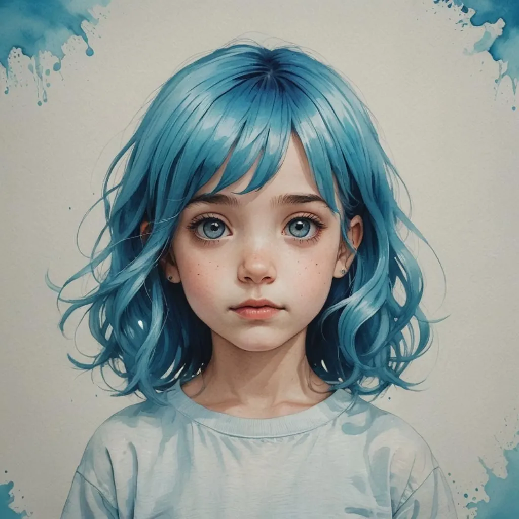 a cute girl/child with blue hair