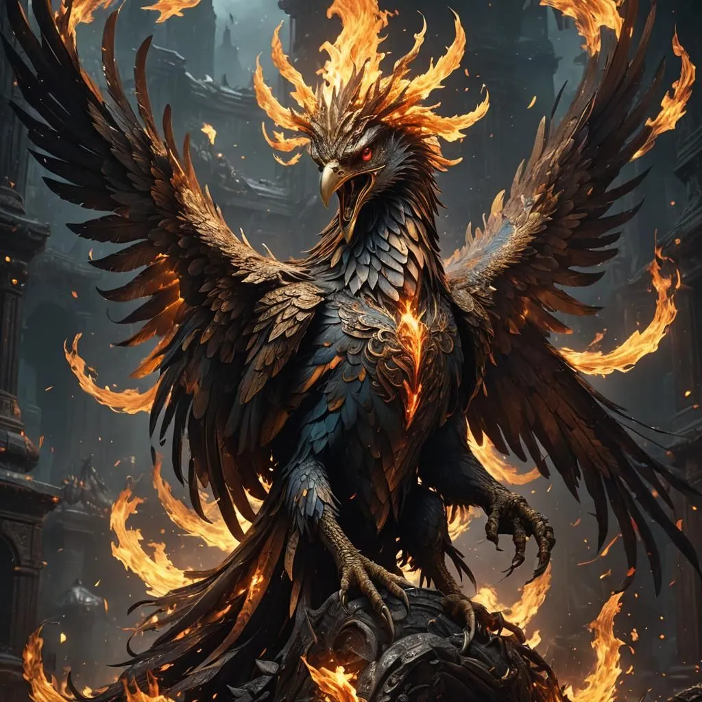 The phoenix is a mythical bird that is said to be a symbol of hope and renewal. It is said to live for 500 years, after which it bursts into flames and is reborn from the ashes. The phoenix is often depicted as a beautiful bird with a long, flowing tail. It is often associated with the sun and fire.