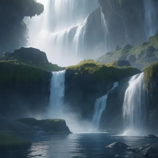 The waterfall is a sight to behold. The water cascades down the cliff in a powerful display of nature's strength. The air is filled with the sound of the crashing water and the mist from the falls. The water is crystal clear and you can see the rocks and boulders at the bottom of the falls. The waterfall is surrounded by lush green vegetation and the cliffs are covered in moss. The waterfall is a beautiful and peaceful place that is sure to leave you feeling refreshed and rejuvenated.