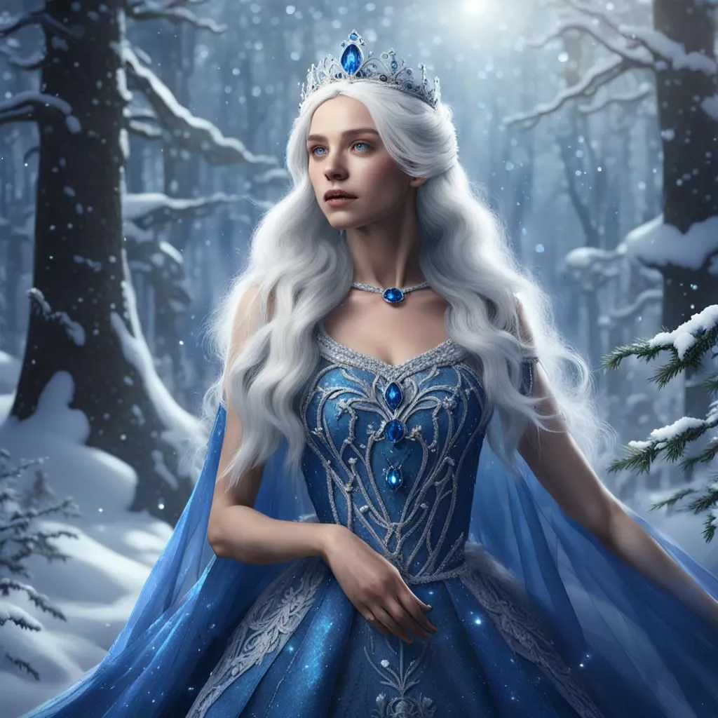 The Snow Queen is a beautiful, yet cold and heartless, woman who lives in a palace made of ice and snow. She has the power to freeze anything she touches, and she uses this power to keep her kingdom frozen. She is also able to create snowstorms and blizzards. The Snow Queen is a powerful and dangerous woman, and she is feared by all who know her.