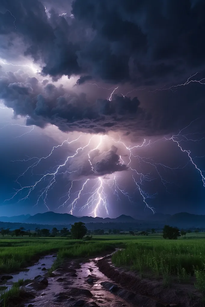 A dark and stormy night. The sky is lit up by a brilliant flash of lightning that illuminates the landscape below. The thunder rumbles in the distance and the rain begins to fall. The trees sway in the wind and the leaves are blown off the branches. The river is swollen and the water is rushing over the rocks. The lightning strikes again, this time closer to the house. The thunder is deafening and the rain is coming down in sheets. The wind is howling and the trees are creaking. The house is shaking and the windows are rattling. The lightning strikes again, this time directly on the house. The thunder is deafening and the rain is coming down in sheets. The wind is howling and the trees are creaking. The house is on fire and the flames are spreading quickly.