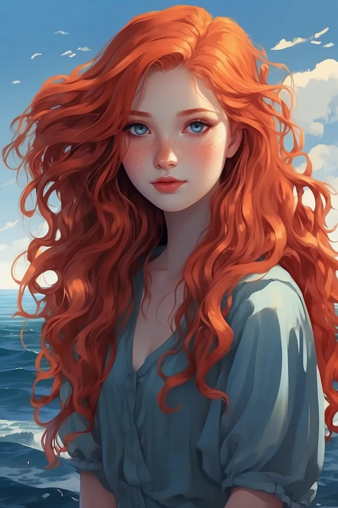 A girl with tall red hair and ocean blue eyes