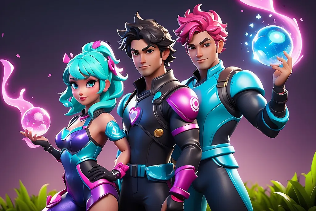 The image shows three characters from the game \