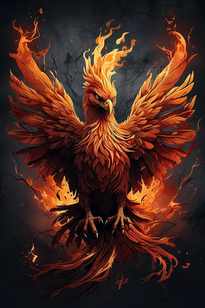 The phoenix is a mythical bird that is said to be a symbol of hope and renewal. It is said to live for 500 years, and then burn itself on a funeral pyre, only to rise from the ashes and be reborn. The phoenix is often depicted as a red or orange bird with a long, flowing tail. It is also often associated with fire and the sun.